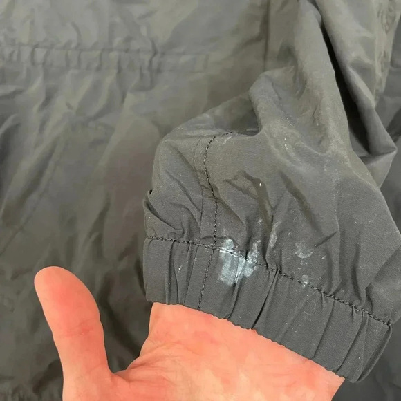 Eileen Fisher Hooded Rain Jacket Black Women's L Nylon Cotton Cinched Coat - Picture 14 of 15